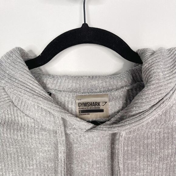 Gymshark Womens Small S Heather Gray Ribbed Cropped Hoodie Pullover Lounge Grey - Picture 7 of 9